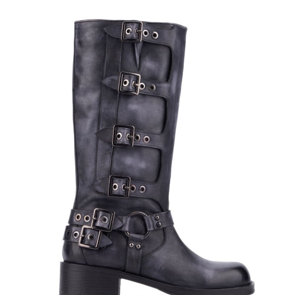 Women's Black Buckle Knee-High Boots